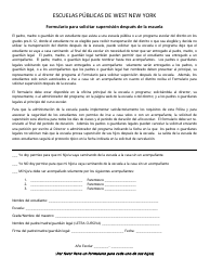 Request for Supervision at Dismissal From School Form - West New York Public Schools (English/Spanish), Page 2