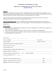 Document preview: Request to Use Alcoholic Beverages on University Property - University of Missouri - Missouri