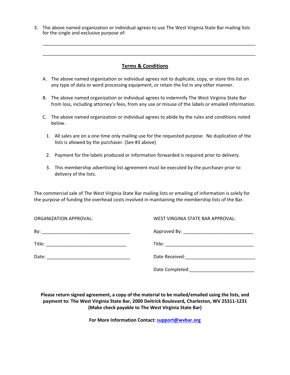 Membership Advertising List Agreement - West Virginia, Page 2