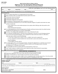 Form MVR-609B &quot;Highway Use Tax Exemption Refund Request&quot; - North Carolina