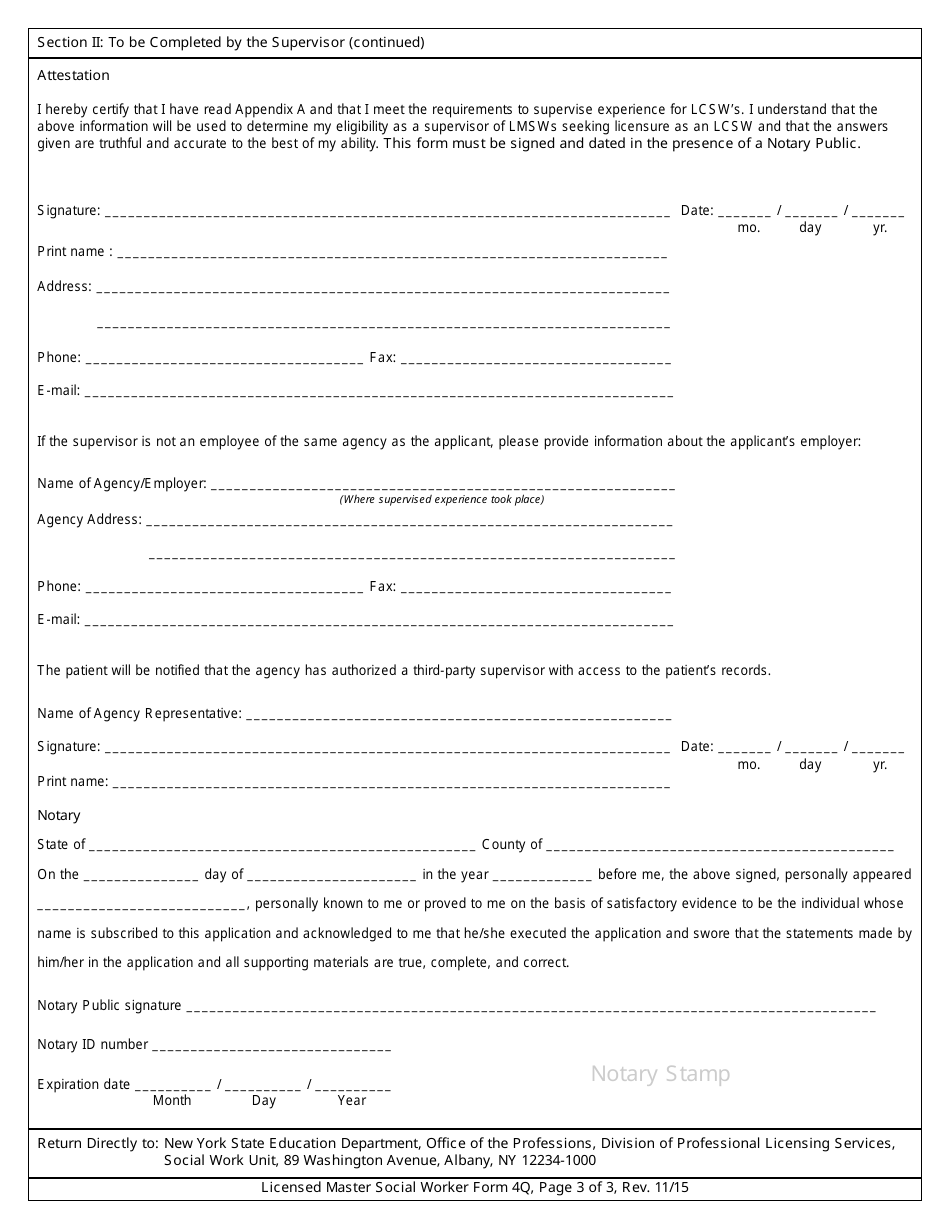 Form 4Q Approval of Qualifications to Supervise Psychotherapy - New York, Page 3