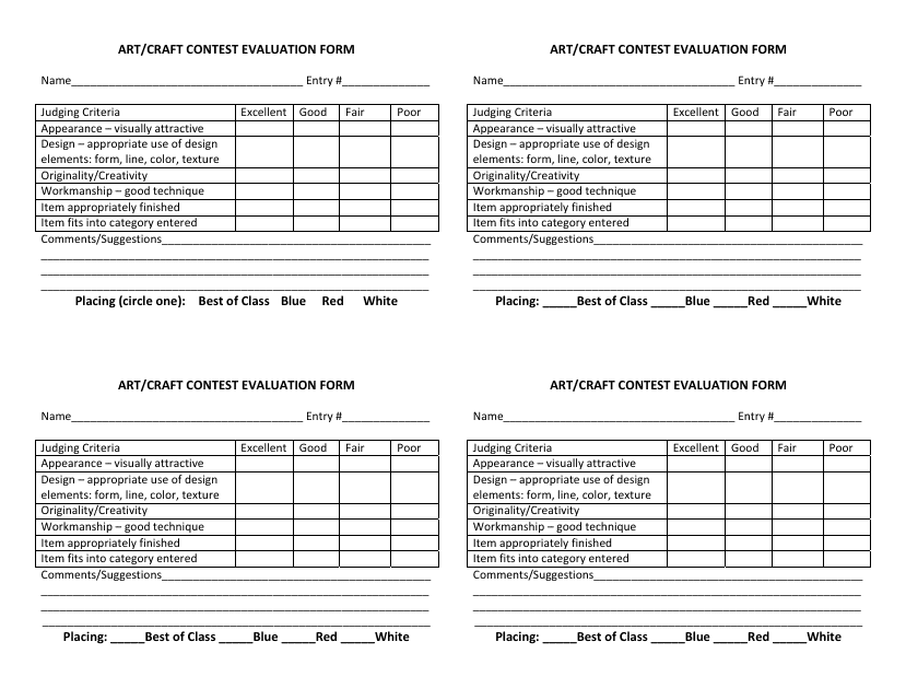 Art/Craft Contest Evaluation Form