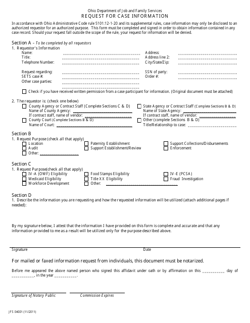 Form JFS04001 Request for Case Information - Ohio