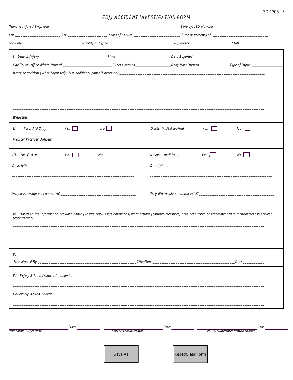 Form SD1305-5 - Fill Out, Sign Online and Download Fillable PDF ...