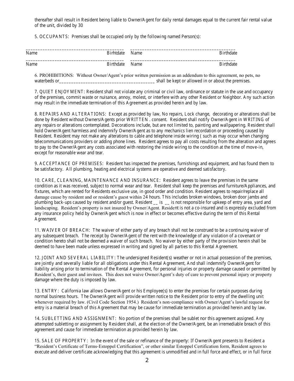 California Lease Agreement Form - Fill Out, Sign Online and Download ...