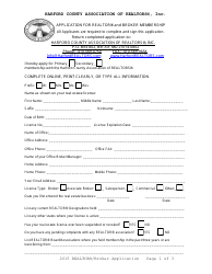 Application Form for Realtor and Broker Membership - Harford County Association of Realtors, Inc - Harford County, Maryland