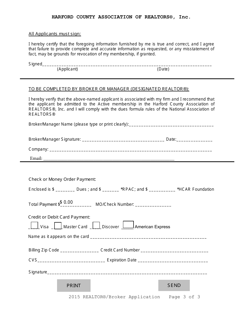 Application Form for Realtor and Broker Membership - Harford County Association of Realtors, Inc - Harford County, Maryland, Page 3