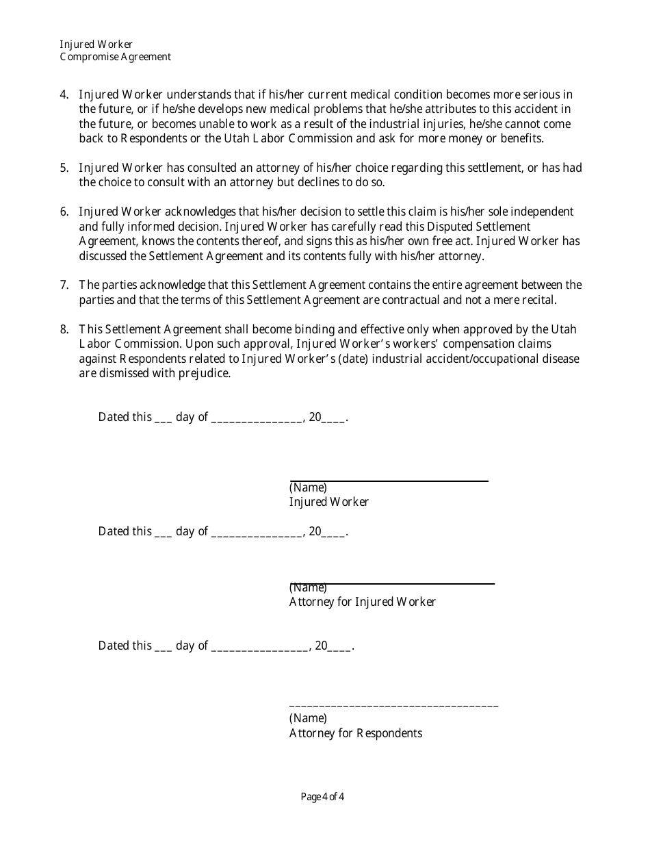 Utah Compromise Agreement - Fill Out, Sign Online And Download Pdf 