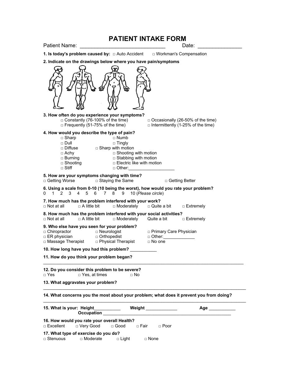 Patient Intake Form -twenty Seven Points, Page 1