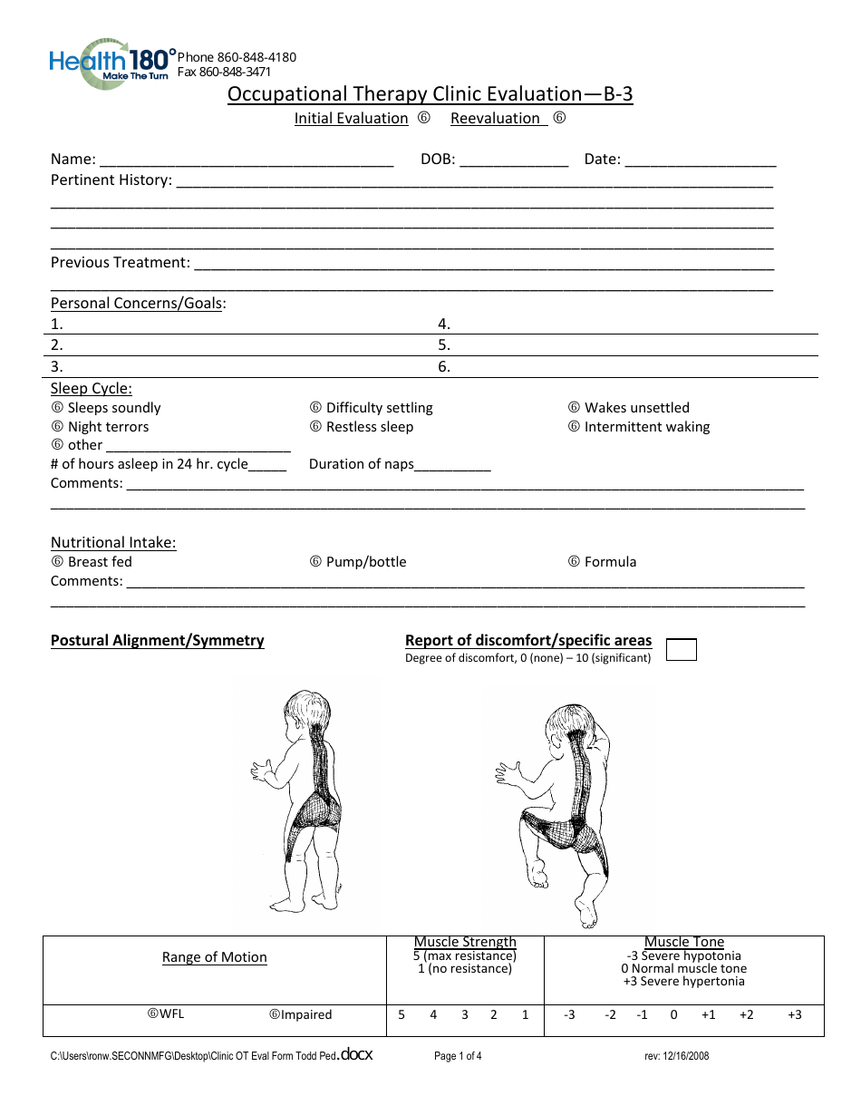 Occupational Therapy Clinic Evaluation Form - Health180, Page 1