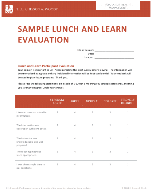 Lunch and Learn Evaluation Form - Hill, Chesson & Woody