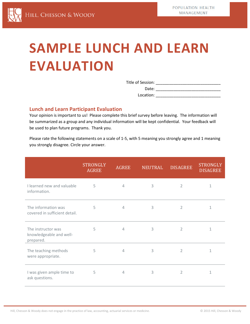 Lunch and Learn Evaluation Form - Hill, Chesson  Woody, Page 1