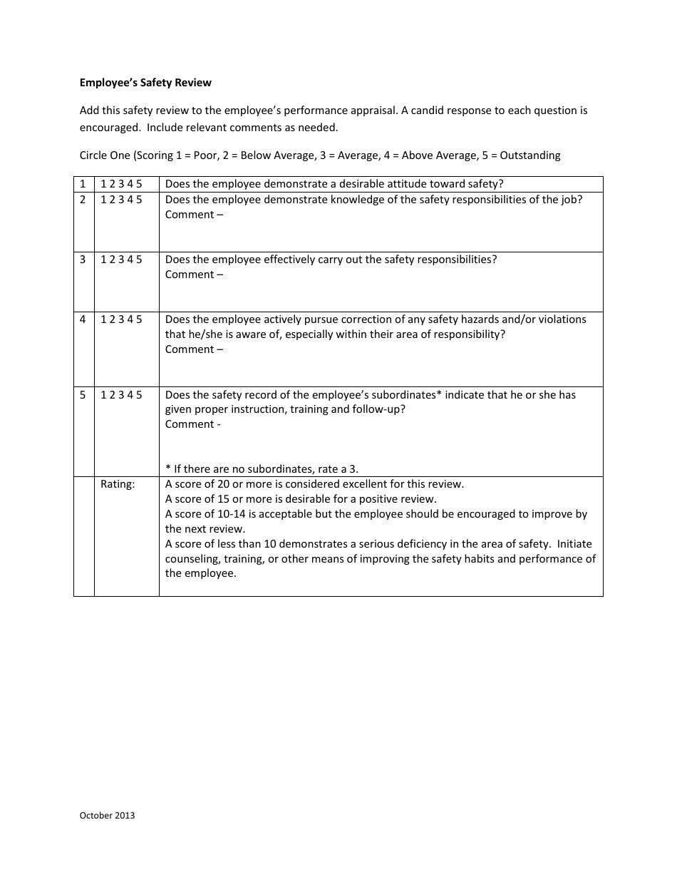 Employee Safety Review Form, Page 1