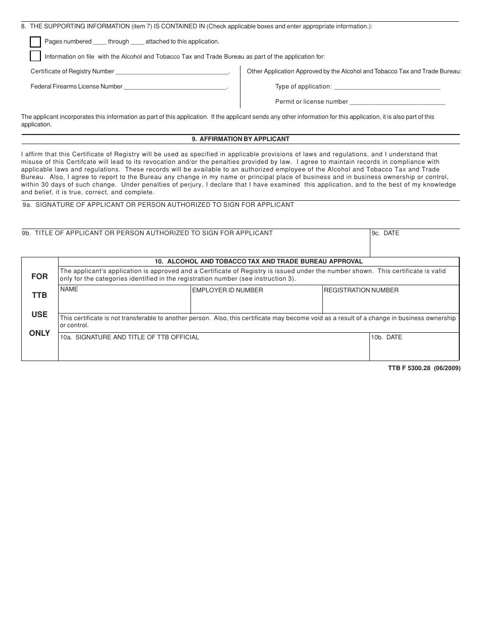TTB Form 5300.28 Application for Registration for Tax-Free Transactions Under 26 U.s.c. 4221 (Firearms and Ammunition), Page 2