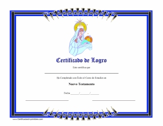 Document preview: Certificato De Logro De Nuevo Testamento (Spanish)
