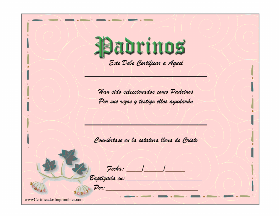 Certificado De Padrinos (Spanish) - Templateroller.com