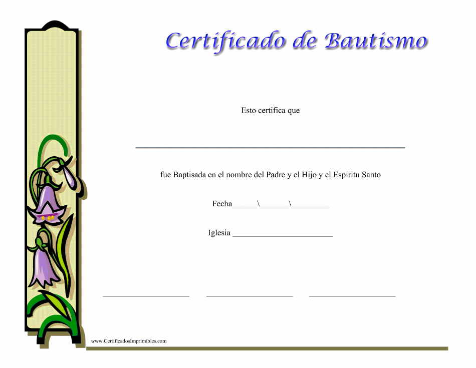 Certificado De Bautismo Para Ella (Spanish), Page 1