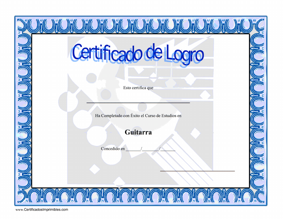 Certificado De Logro Estudios En Guitarra (Spanish) Preview Image