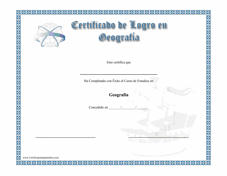 Certificado De Logro En Geografia - Large featuring a magnifying glass and a world map.