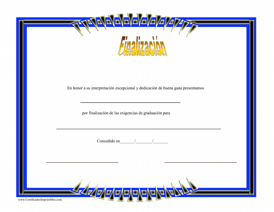 Final Completion Certificate - Yellow (Certificado De Finalización - Amarillo in Spanish)