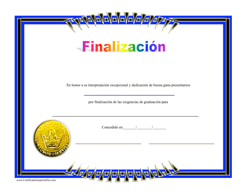 &quot;Certificado De Finalizacion&quot; (Spanish) Download Pdf
