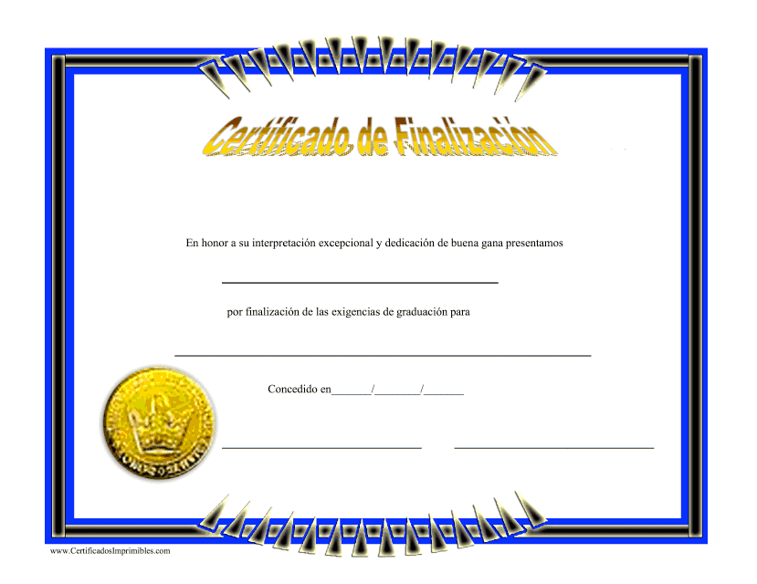Certificado De Finalizacion - Gold (Spanish) Download Pdf