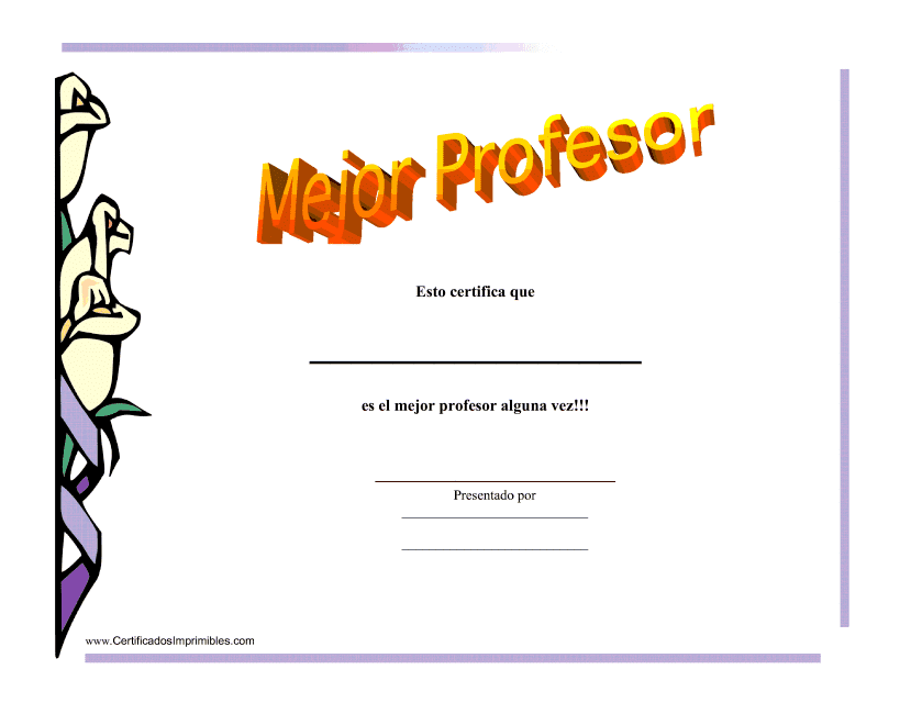 Certificado de logro Mejor Profesor Gold