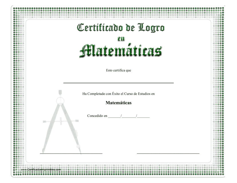 &quot;Certificado De Logro - Matematicas&quot; (Spanish) Download Pdf