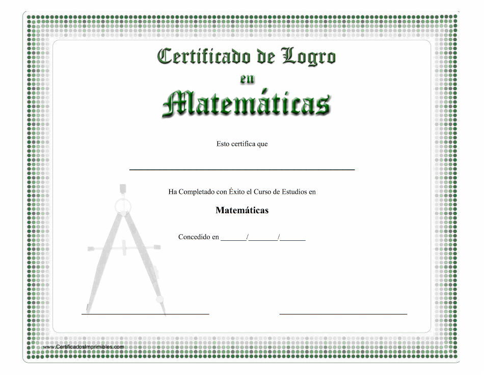 Certificate of Achievement - Mathematics (Spanish)