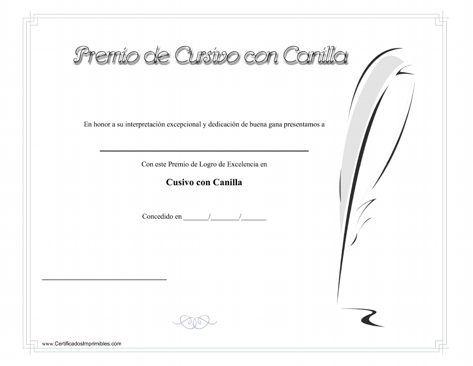 El certificado de logro en caligrafía cursiva con canilla (en español)