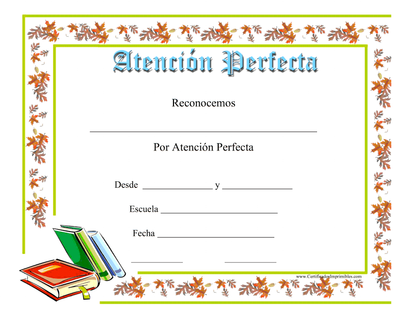 &quot;Certificado De Atencion Perfecta&quot; (Spanish) Download Pdf
