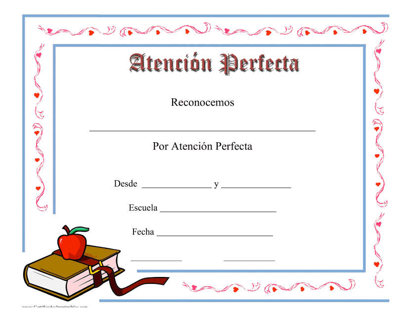 Certificado de atención perfecta - Documento con certificado de atención excelente en español.