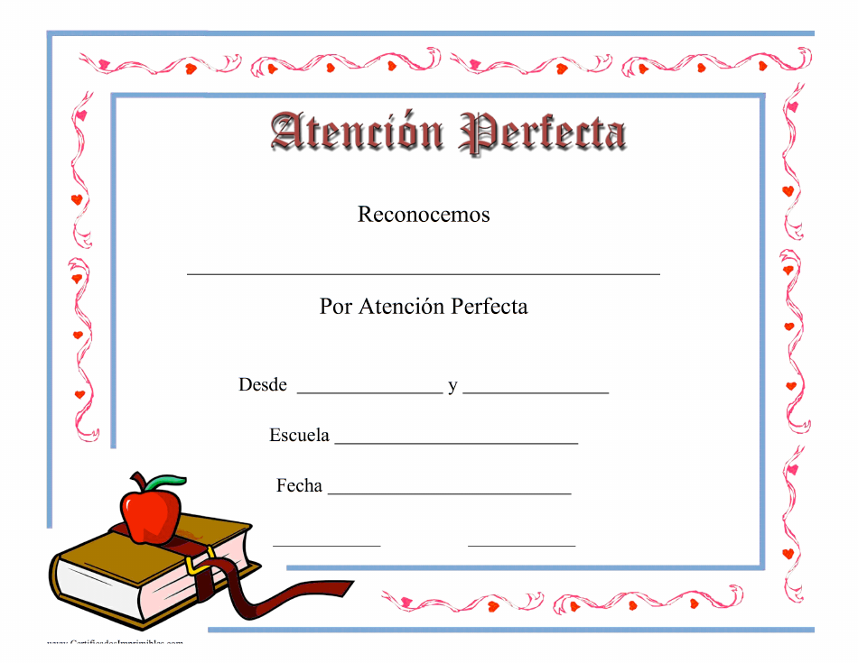 Certificado de atención perfecta - Documento con certificado de atención excelente en español.