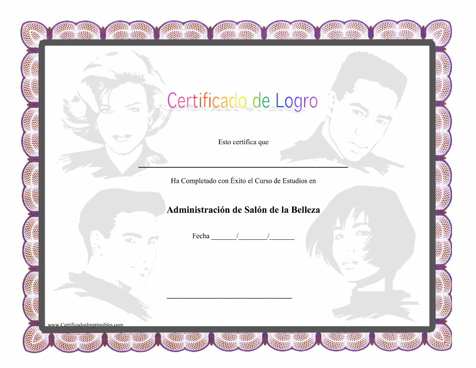 Certificado de Logro de Administración de Salón de la Belleza