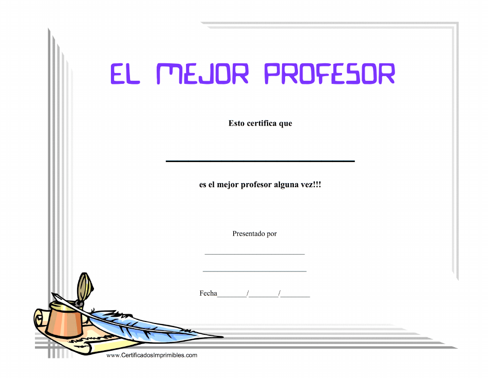 Imagen de un certificado de El Mejor Profesor Certificado De Logro