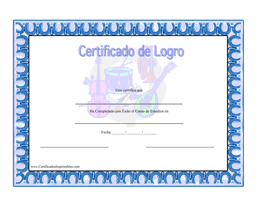Certificado De Logro - Instrumentos Musicales (Spanish)