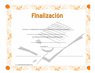 Document preview: Certificado De Finalizacion - Orange (Spanish)