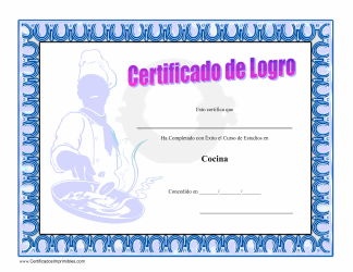 Document preview: Certificado De Logro - Cocina (Spanish)
