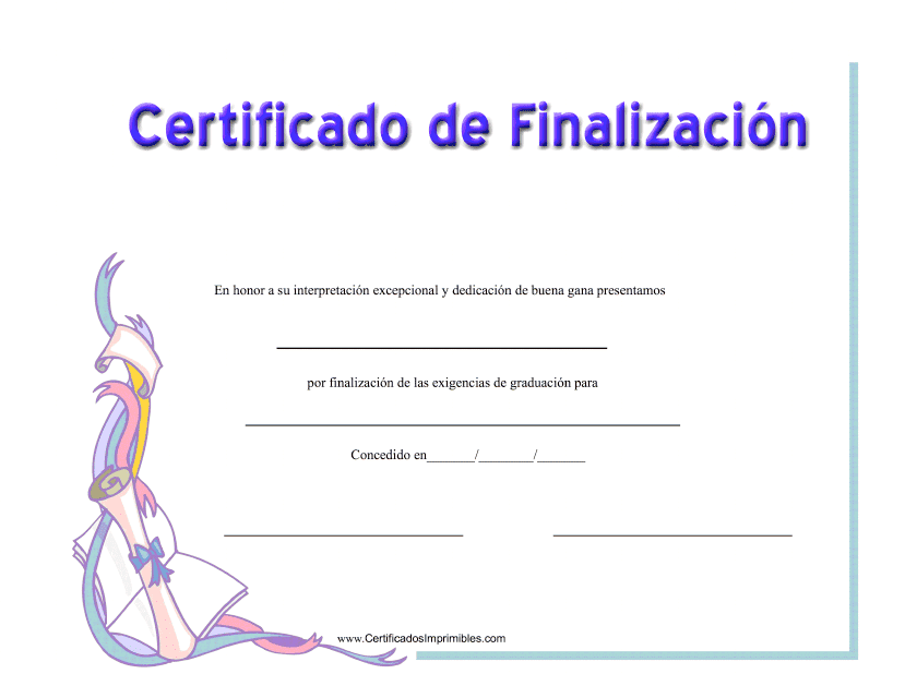 &quot;Certificado De Finalizacion&quot; (Spanish) Download Pdf