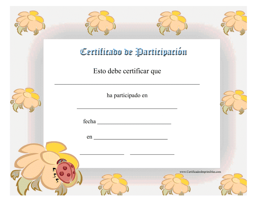 &quot;Certificado De Partipacion&quot; (Spanish) Download Pdf