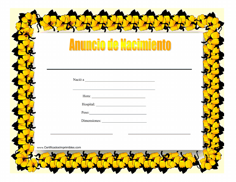 Anuncio De Nacimiento Certificado - Amarillo - Spain (Spanish)