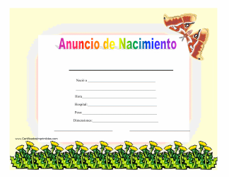 Document preview: Anuncio De Nacimiento Certificado - Beige - Spain (Spanish)