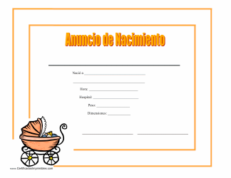 Document preview: Anuncio De Nacimiento Certificado - Naranja - Spain (Spanish)