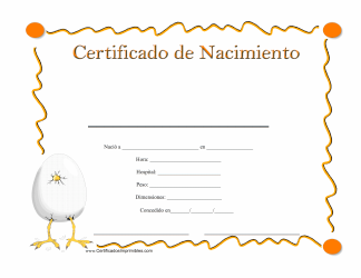 Document preview: Certificado De Nacimiento - Huevo - Spain (Spanish)