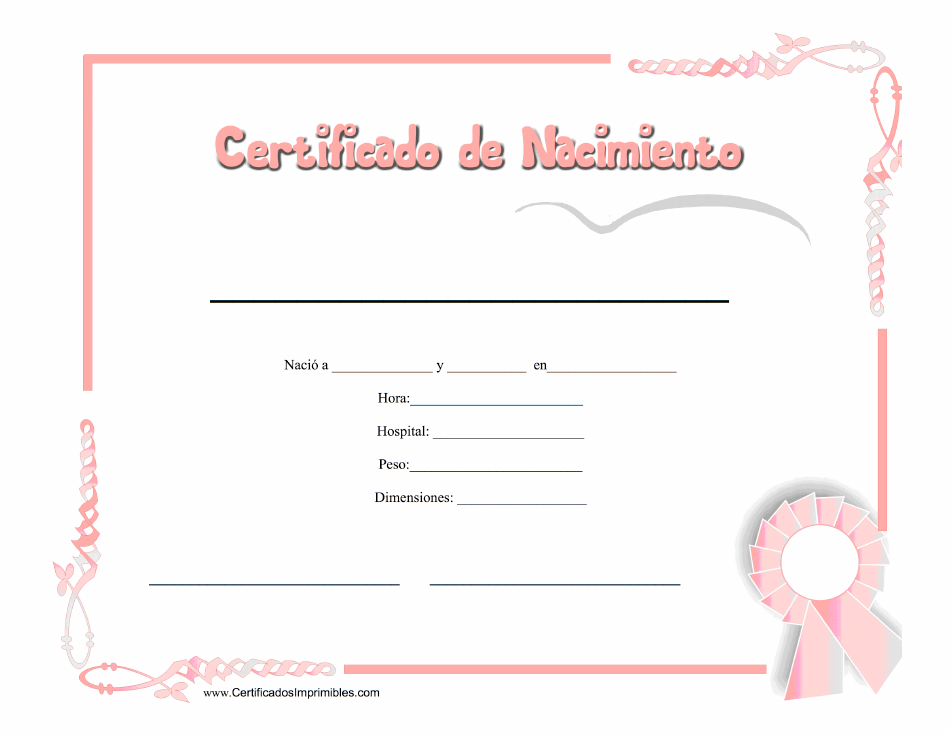 Certificado De Nacimiento- Rosa- España (en español) - Descargue el modelo | TemplateRoller