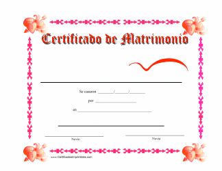 Document preview: Certificado De Matrimonio - Color De Rosa - Spain (Spanish)