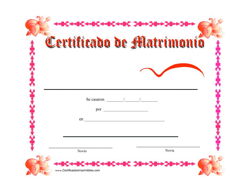 Certificado De Matrimonio - Color De Rosa - Spain (Spanish) Download Pdf