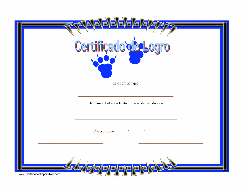Certificado De Logro - Footprints - Spain (Spanish) Imagen de vista previa del certificado de logro en formato español por Footprints - Spain.