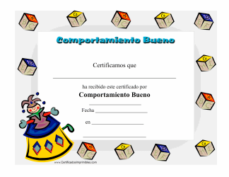 Document preview: Comportamiento Bueno Certificado - Cubes - Spain (Spanish)