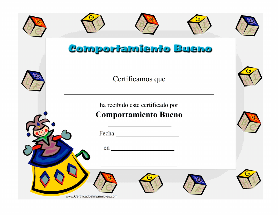 Certificado de Comportamiento Bueno - Cubos - España (Español)